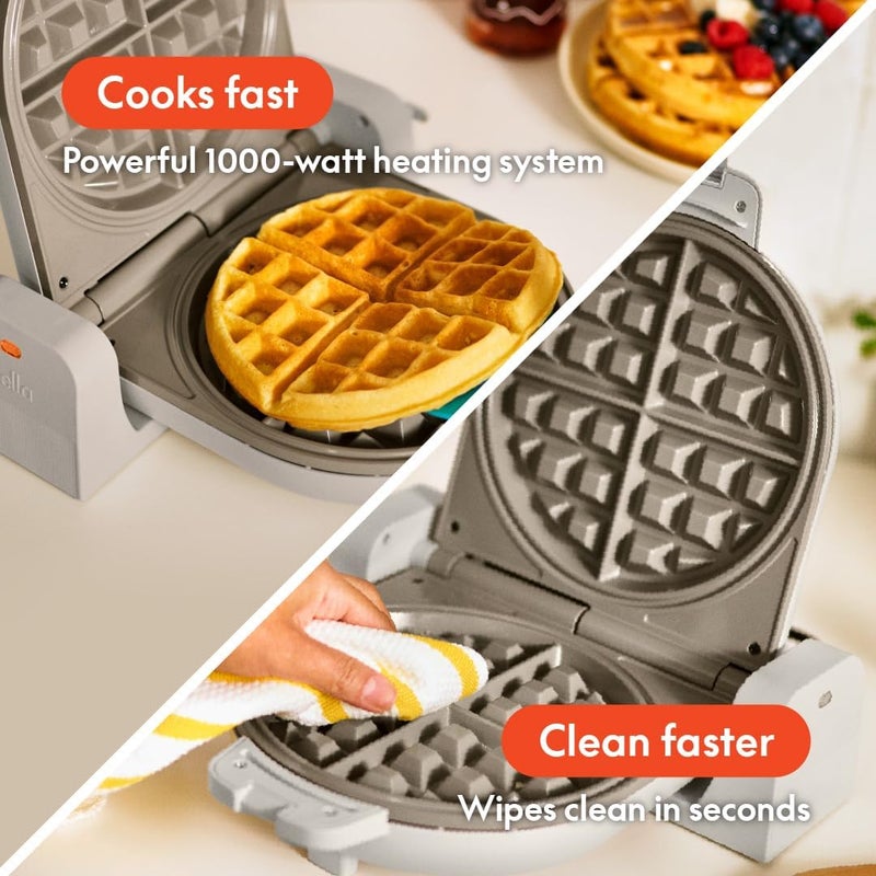 Bella صانعة الوافل Flip-n-Store مع طلاء سيراميك EverGood™ غير اللاصق، أدوات مطبخ تناسب أي مكان™، ضوء مؤشر الطاقة، مقبض بارد اللمس ولف السلك، أطباق بعرض 7 بوصات وعمق 1 بوصة، 1000 واط، حليب الشوفان - Image 4